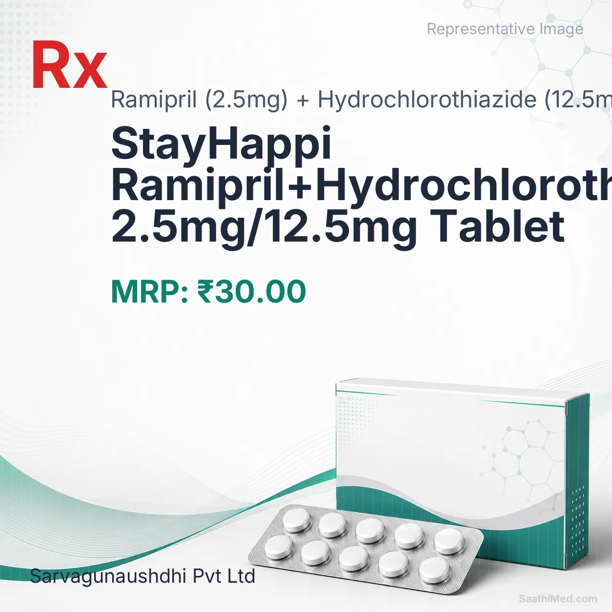 StayHappi Ramipril+Hydrochlorothiazide 2.5mg/12.5mg Tablet Allopathy (Ramipril (2.5mg)) - Uses in Hindi, Side Effects, Substitutes & Price in India