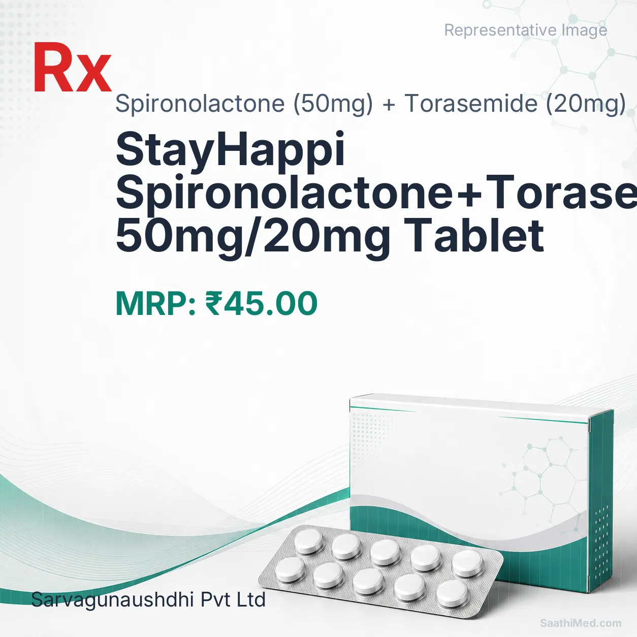 StayHappi Spironolactone+Torasemide 50mg/20mg Tablet Allopathy (Spironolactone (50mg)) - Uses in Hindi, Side Effects, Substitutes & Price in India