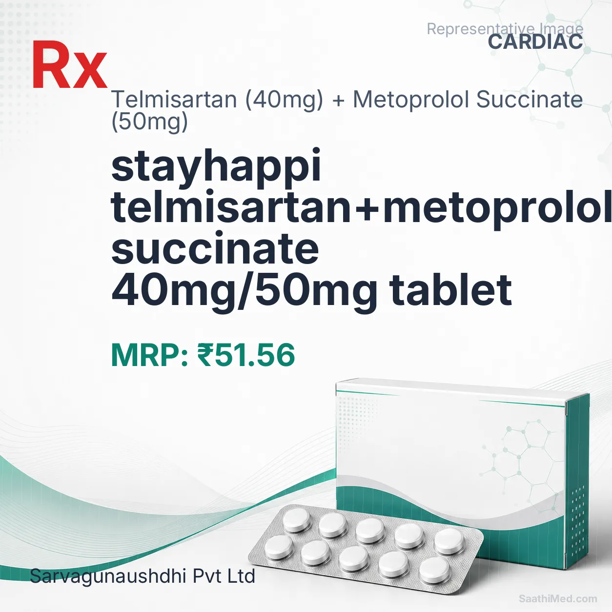 stayhappi telmisartan+metoprolol succinate 40mg/50mg tablet Allopathy (Telmisartan (40mg)) - Uses in Hindi, Side Effects, Substitutes & Price in India