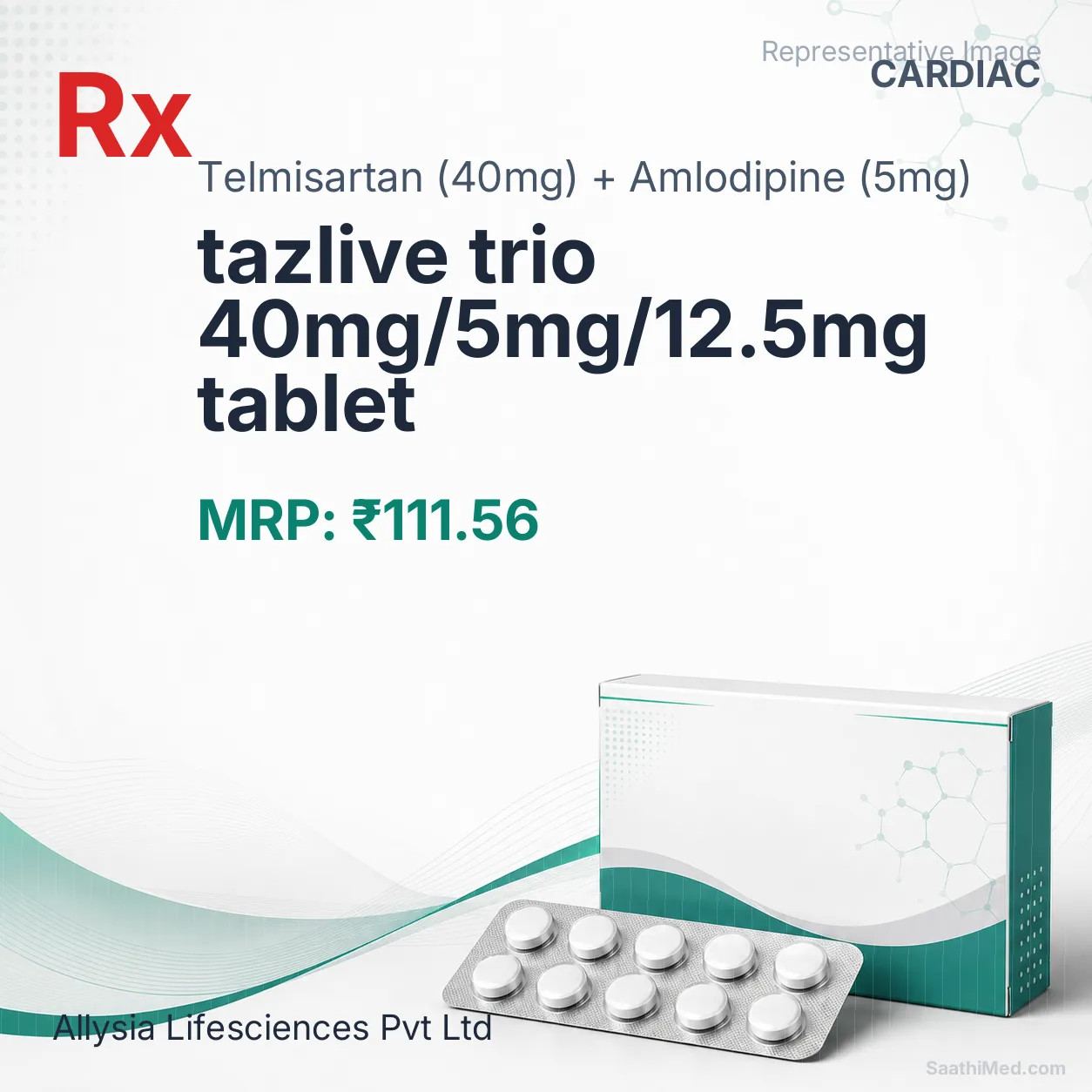 tazlive trio 40mg/5mg/12.5mg tablet Allopathy (Telmisartan (40mg)) - Uses in Hindi, Side Effects, Substitutes & Price in India