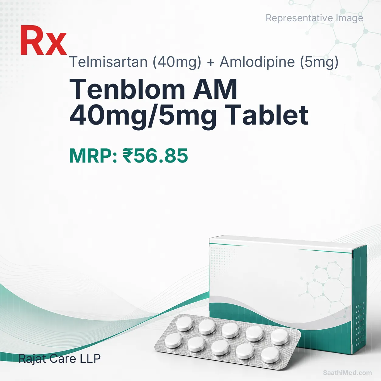 Tenblom AM 40mg/5mg Tablet Allopathy (Telmisartan (40mg)) - Uses in Hindi, Side Effects, Substitutes & Price in India