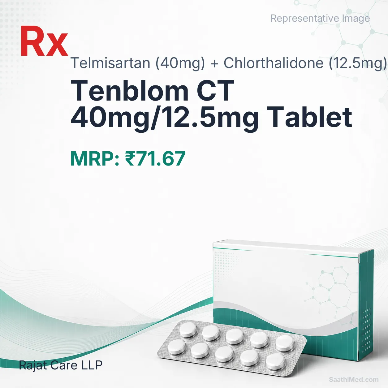 Tenblom CT 40mg/12.5mg Tablet Allopathy (Telmisartan (40mg)) - Uses in Hindi, Side Effects, Substitutes & Price in India