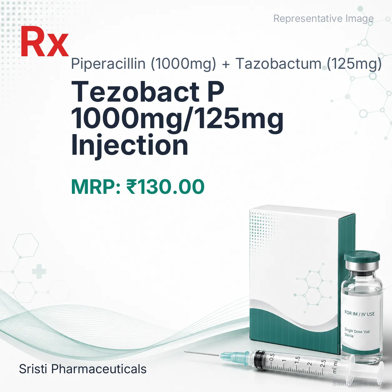 Tezobact P 1000mg/125mg Injection Allopathy (Piperacillin (1000mg)) - Uses in Hindi, Side Effects, Substitutes & Price in India