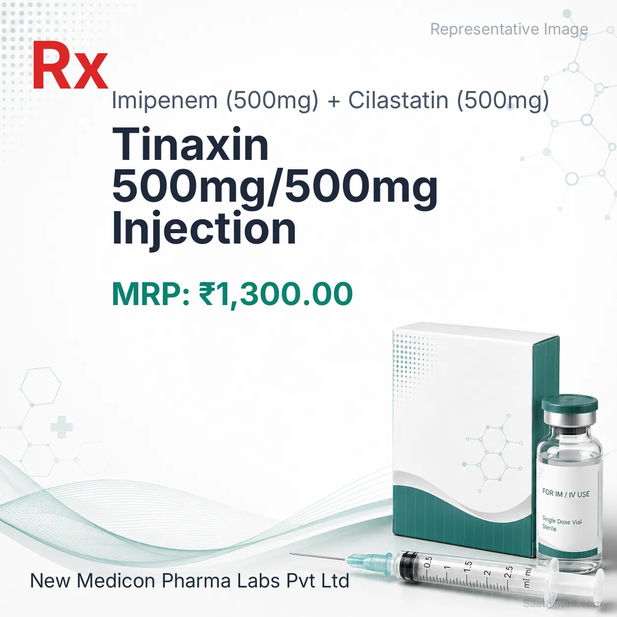 Tinaxin 500mg/500mg Injection Allopathy (Imipenem (500mg)) - Uses in Hindi, Side Effects, Substitutes & Price in India
