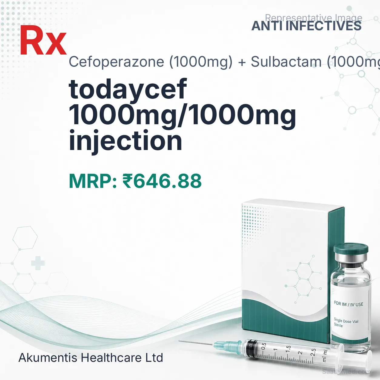 todaycef 1000mg/1000mg injection Allopathy (Cefoperazone (1000mg)) - Uses in Hindi, Side Effects, Substitutes & Price in India