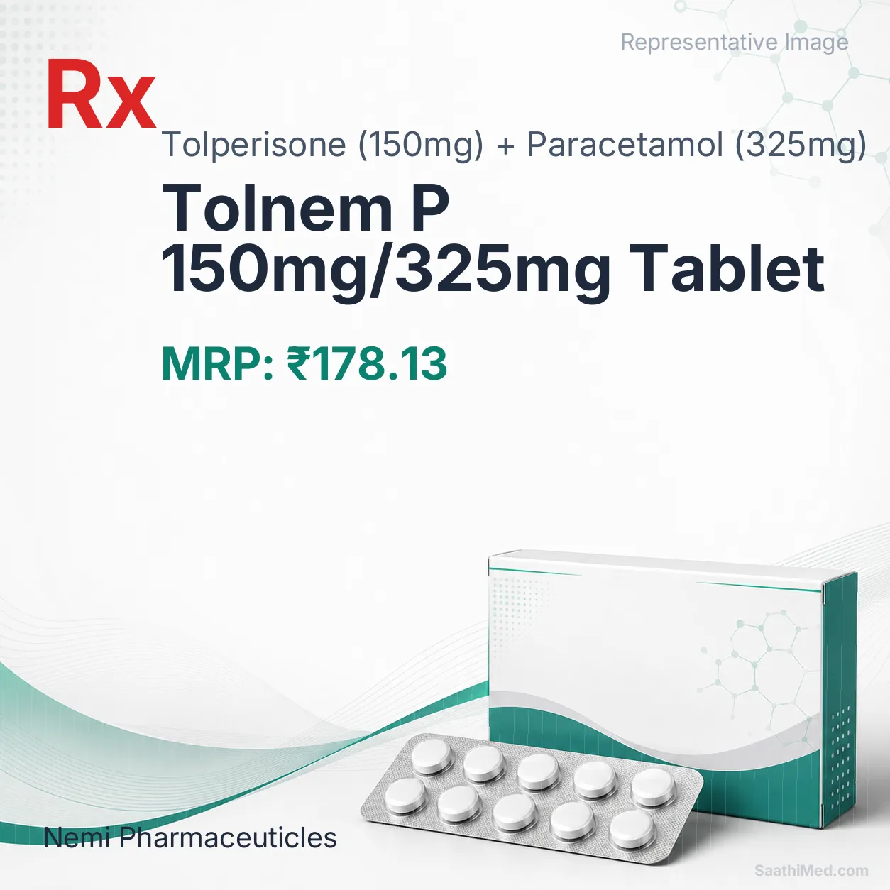 Tolnem P 150mg/325mg Tablet Allopathy (Tolperisone (150mg)) - Uses in Hindi, Side Effects, Substitutes & Price in India