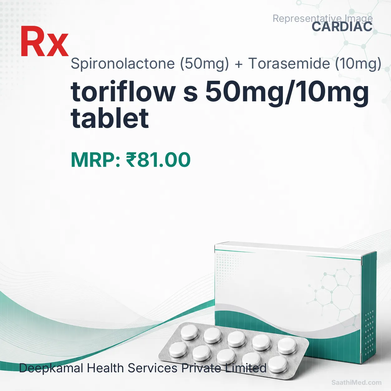 toriflow s 50mg/10mg tablet Allopathy (Spironolactone (50mg)) - Uses in Hindi, Side Effects, Substitutes & Price in India