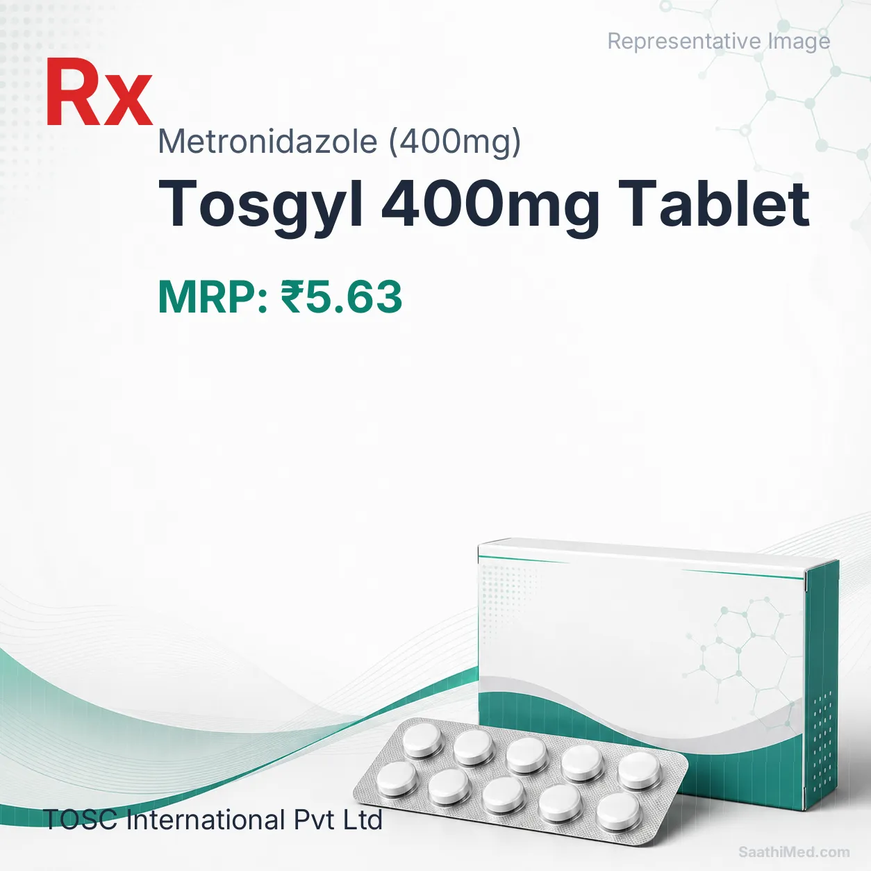 Tosgyl 400mg Tablet Allopathy (Metronidazole (400mg)) - Uses in Hindi, Side Effects, Substitutes & Price in India