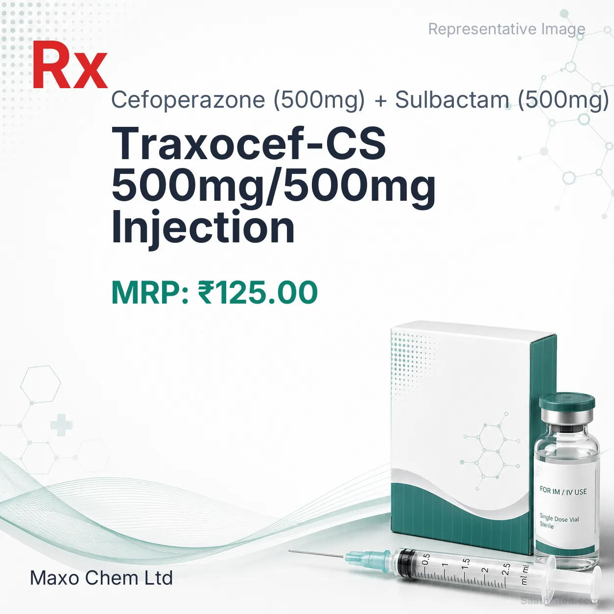 Traxocef-CS 500mg/500mg Injection Allopathy (Cefoperazone (500mg)) - Uses in Hindi, Side Effects, Substitutes & Price in India