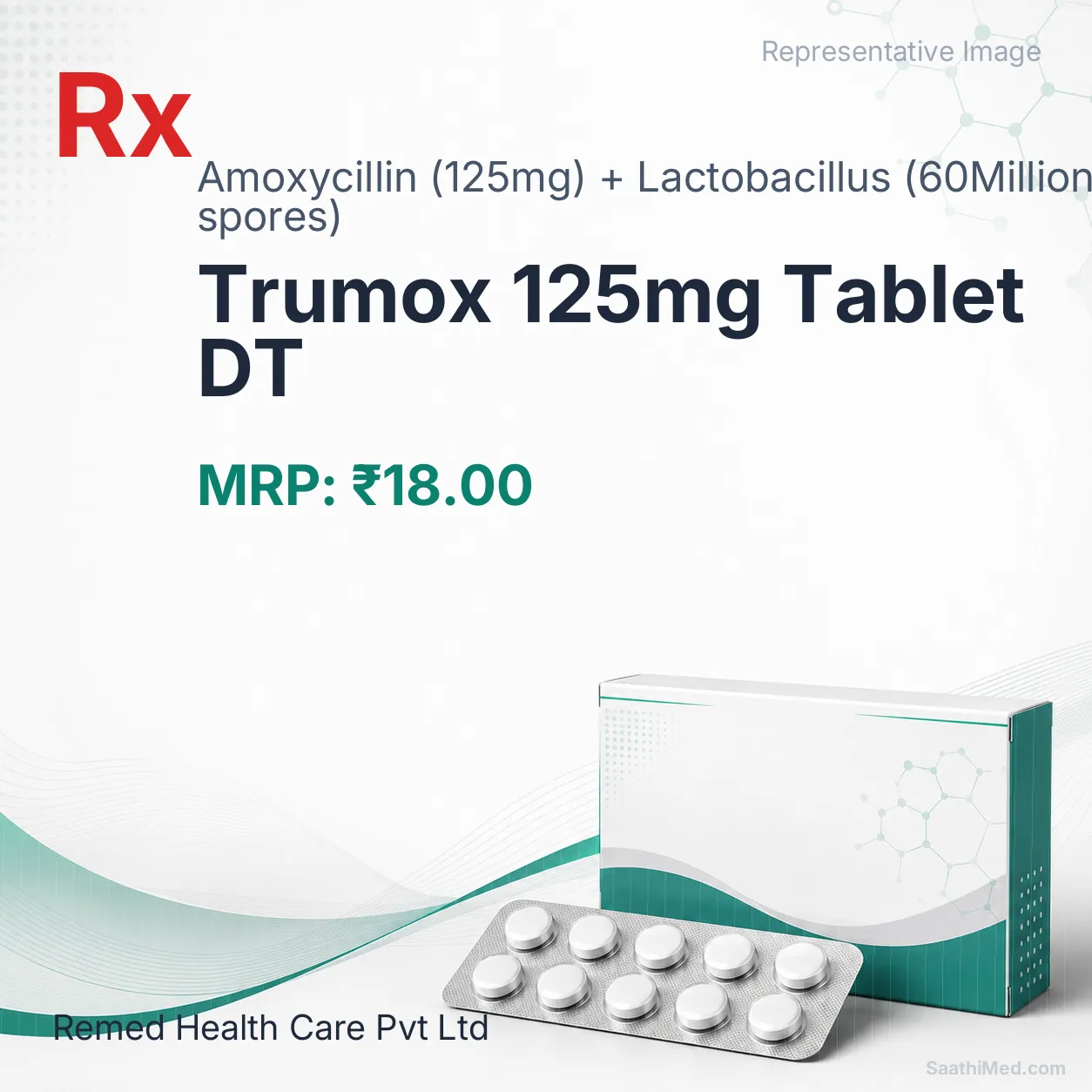 Trumox 125mg Tablet DT Allopathy (Amoxycillin (125mg)) - Uses in Hindi, Side Effects, Substitutes & Price in India