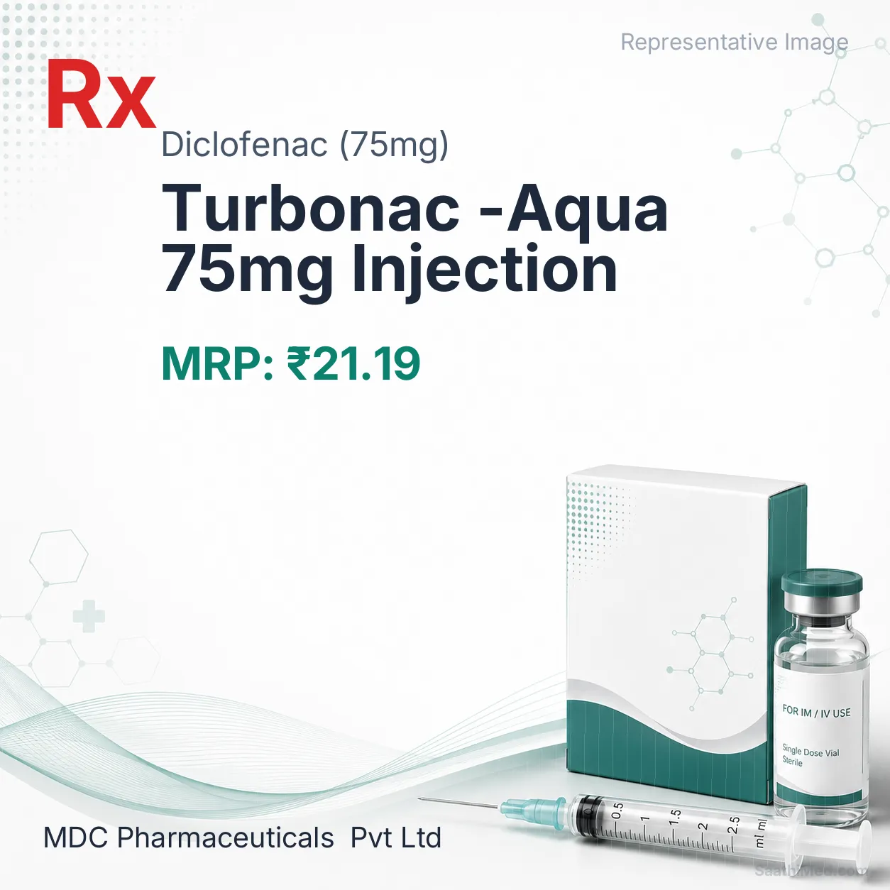 Turbonac -Aqua 75mg Injection Allopathy (Diclofenac (75mg)) - Uses in Hindi, Side Effects, Substitutes & Price in India