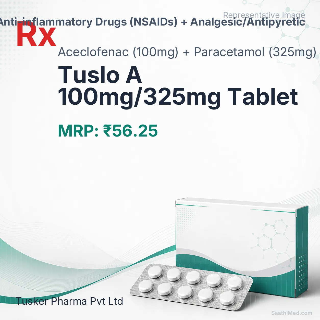 Tuslo A 100mg/325mg Tablet - Aceclofenac (100mg) + Paracetamol (325mg) medicine