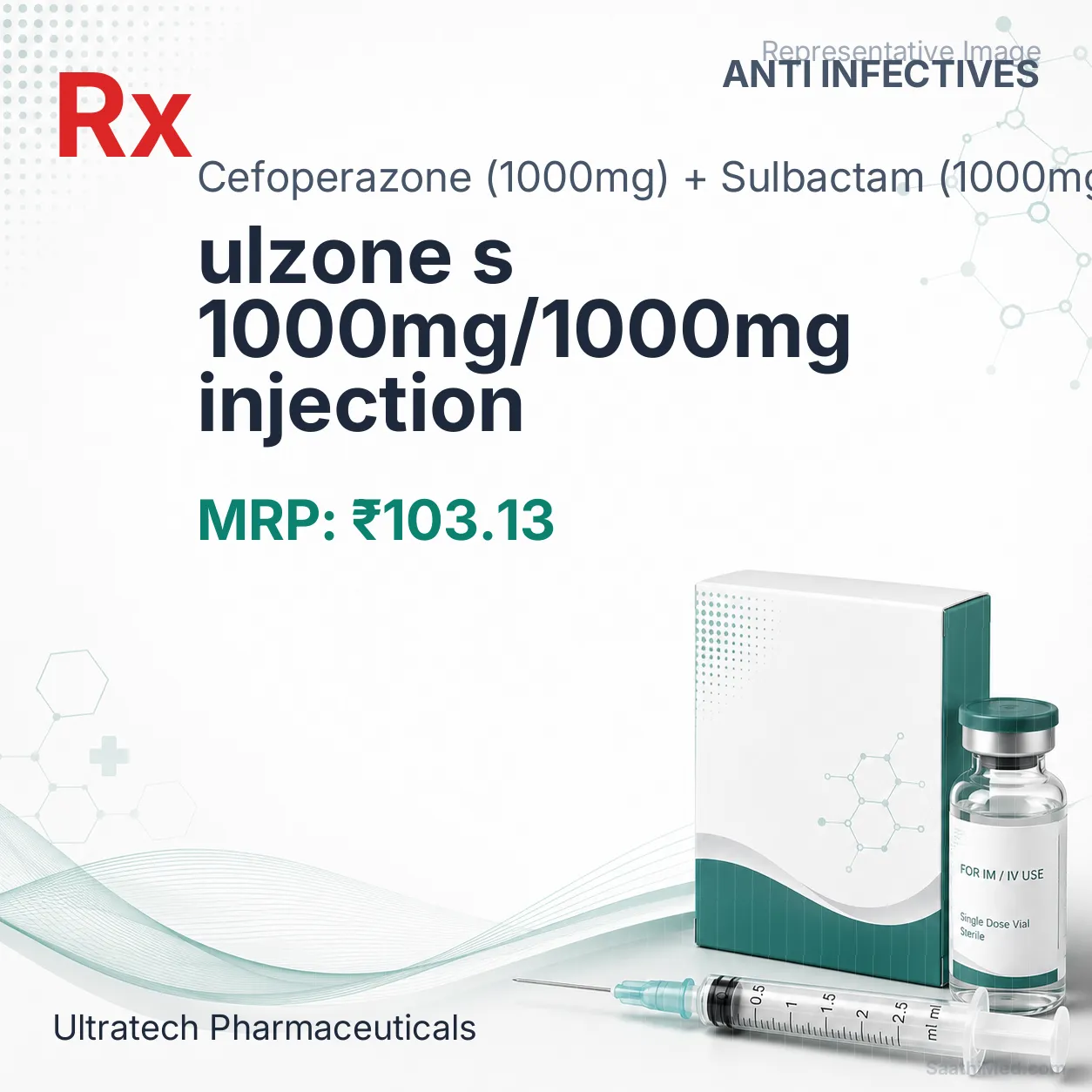 ulzone s 1000mg/1000mg injection Allopathy (Cefoperazone (1000mg)) - Uses in Hindi, Side Effects, Substitutes & Price in India