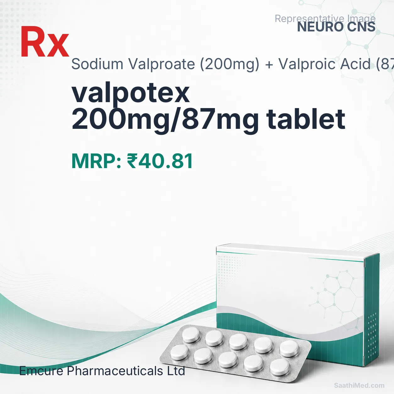 valpotex 200mg/87mg tablet Allopathy (Sodium Valproate (200mg)) - Uses in Hindi, Side Effects, Substitutes & Price in India