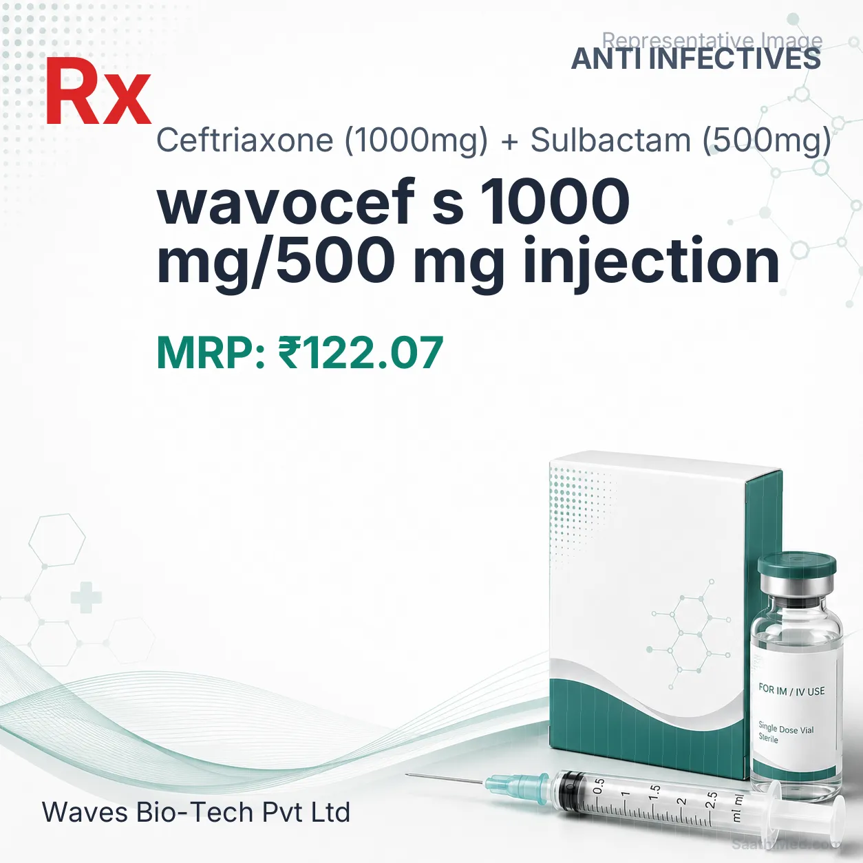 wavocef s 1000 mg/500 mg injection Allopathy (Ceftriaxone (1000mg)) - Uses in Hindi, Side Effects, Substitutes & Price in India