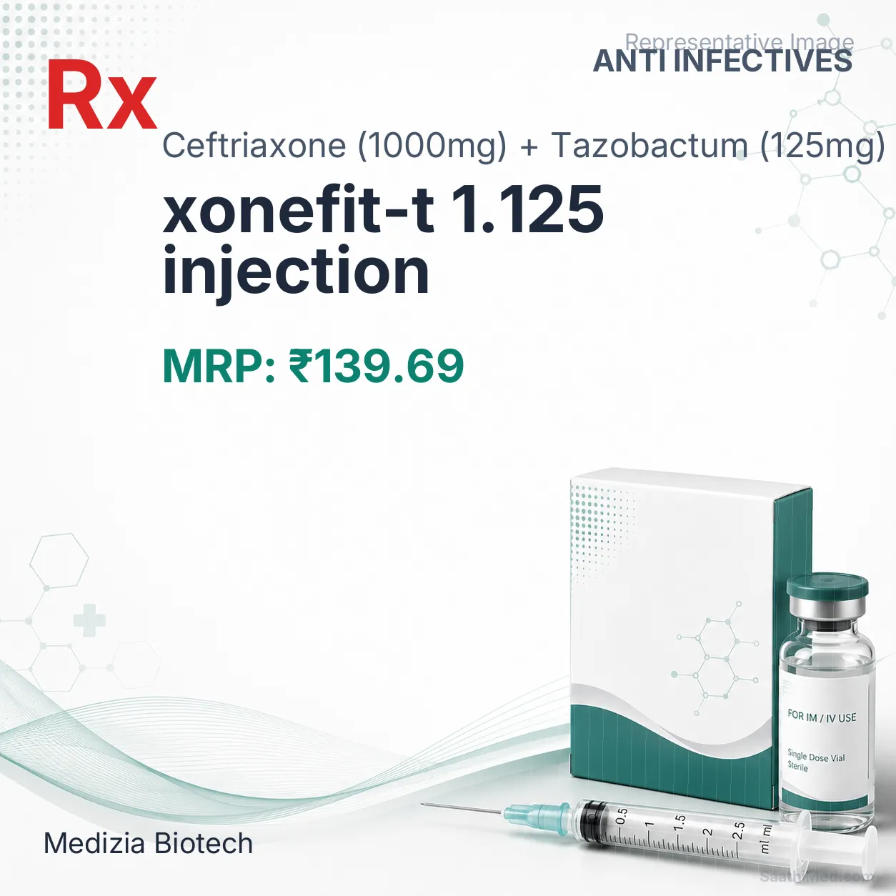 xonefit-t 1.125 injection Allopathy (Ceftriaxone (1000mg)) - Uses in Hindi, Side Effects, Substitutes & Price in India