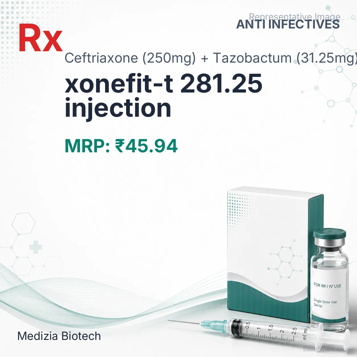 xonefit-t 281.25 injection Allopathy (Ceftriaxone (250mg)) - Uses in Hindi, Side Effects, Substitutes & Price in India