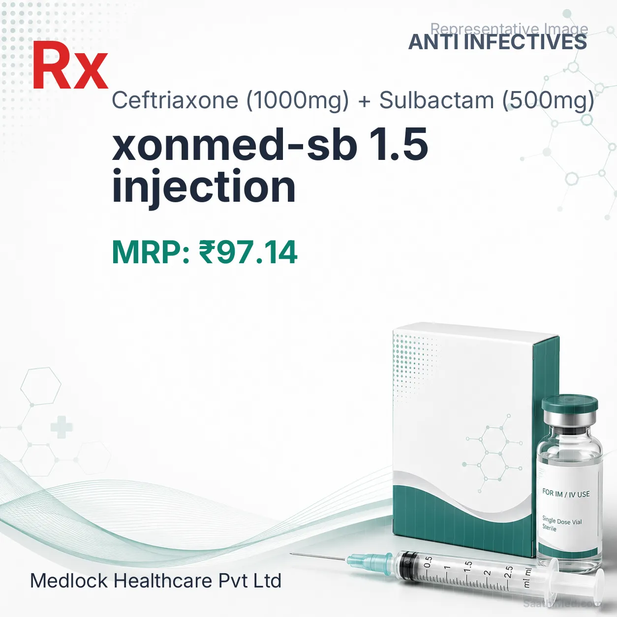 xonmed-sb 1.5 injection - Ceftriaxone (1000mg) + Sulbactam (500mg) medicine