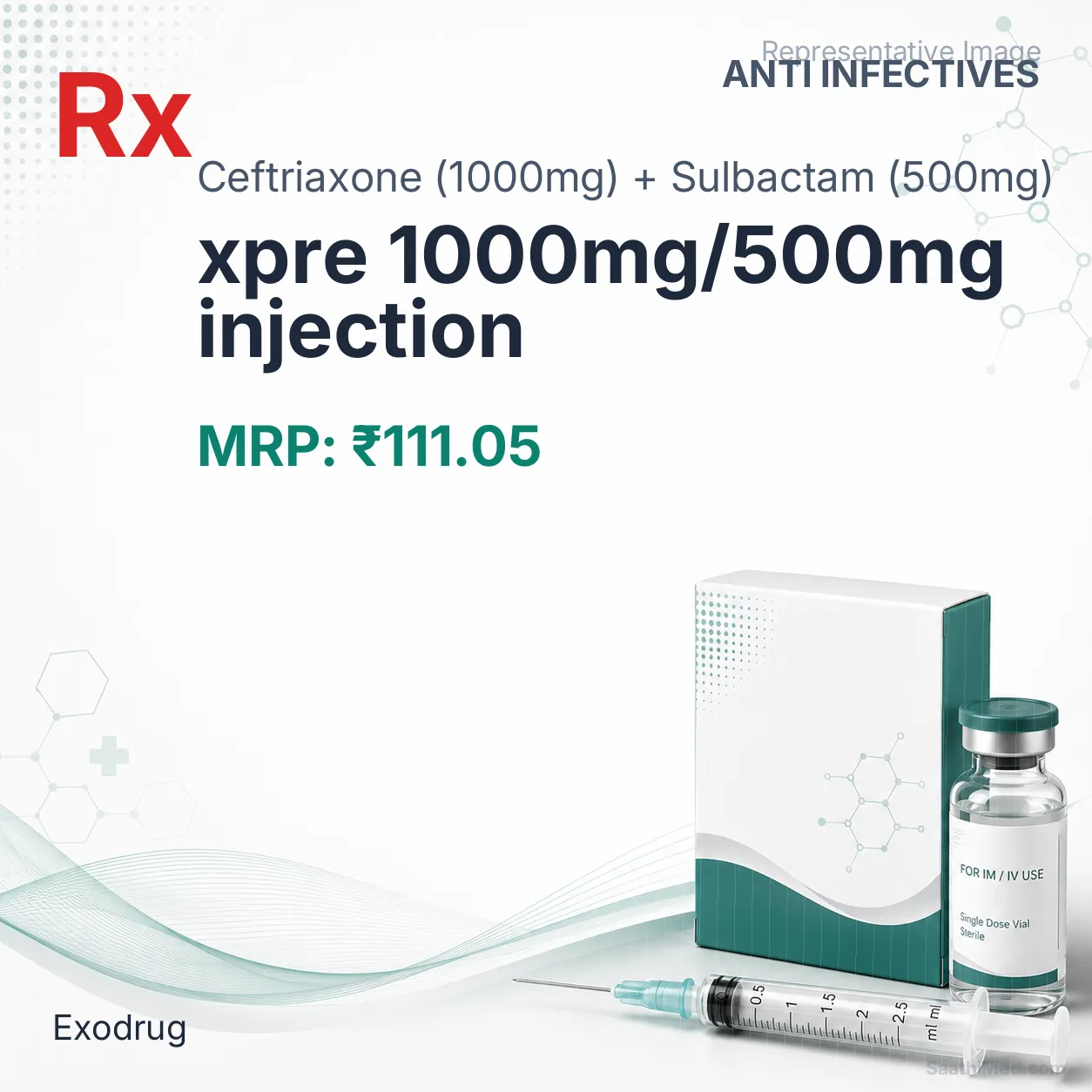 xpre 1000mg/500mg injection Allopathy (Ceftriaxone (1000mg)) - Uses in Hindi, Side Effects, Substitutes & Price in India