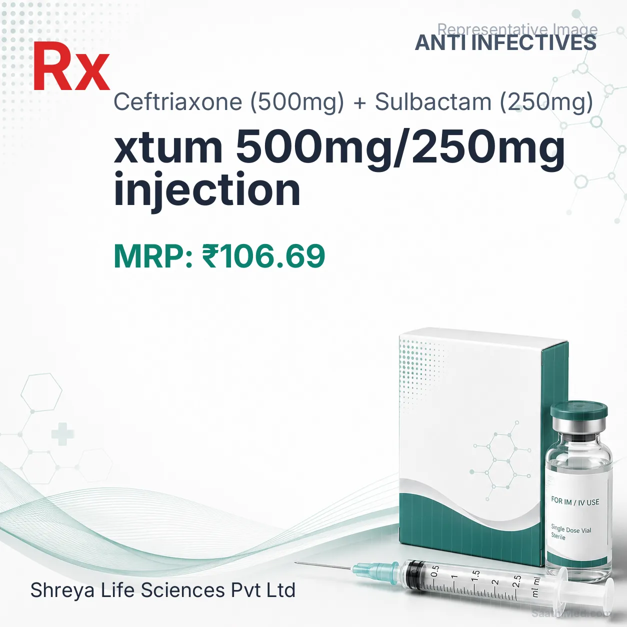 xtum 500mg/250mg injection Allopathy (Ceftriaxone (500mg)) - Uses in Hindi, Side Effects, Substitutes & Price in India