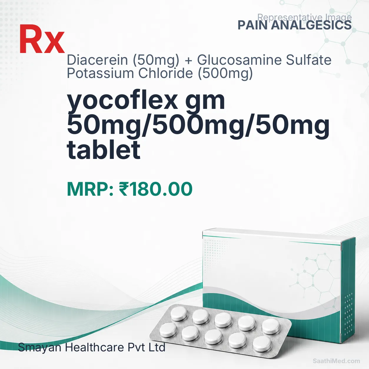 yocoflex gm 50mg/500mg/50mg tablet Allopathy (Diacerein (50mg)) - Uses in Hindi, Side Effects, Substitutes & Price in India