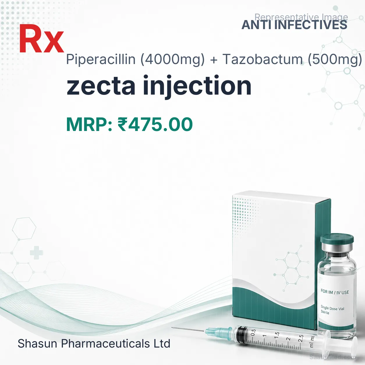 zecta injection Allopathy (Piperacillin (4000mg)) - Uses in Hindi, Side Effects, Substitutes & Price in India