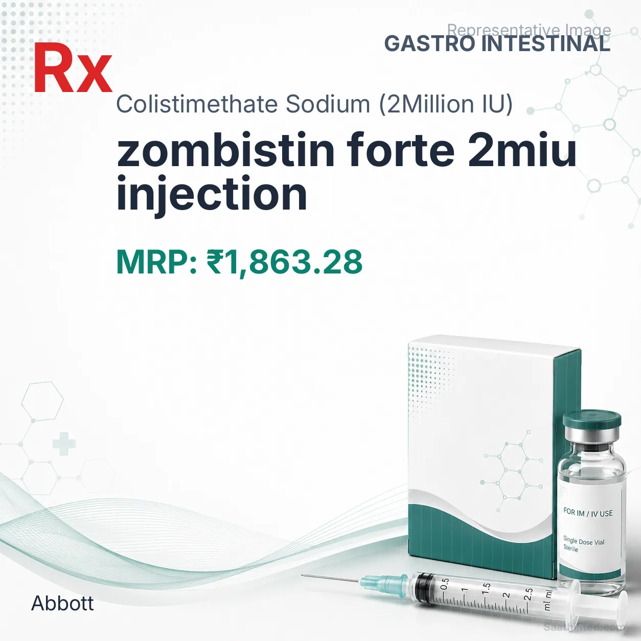 zombistin forte 2miu injection Allopathy (Colistimethate Sodium (2Million IU)) - Uses in Hindi, Side Effects, Substitutes & Price in India